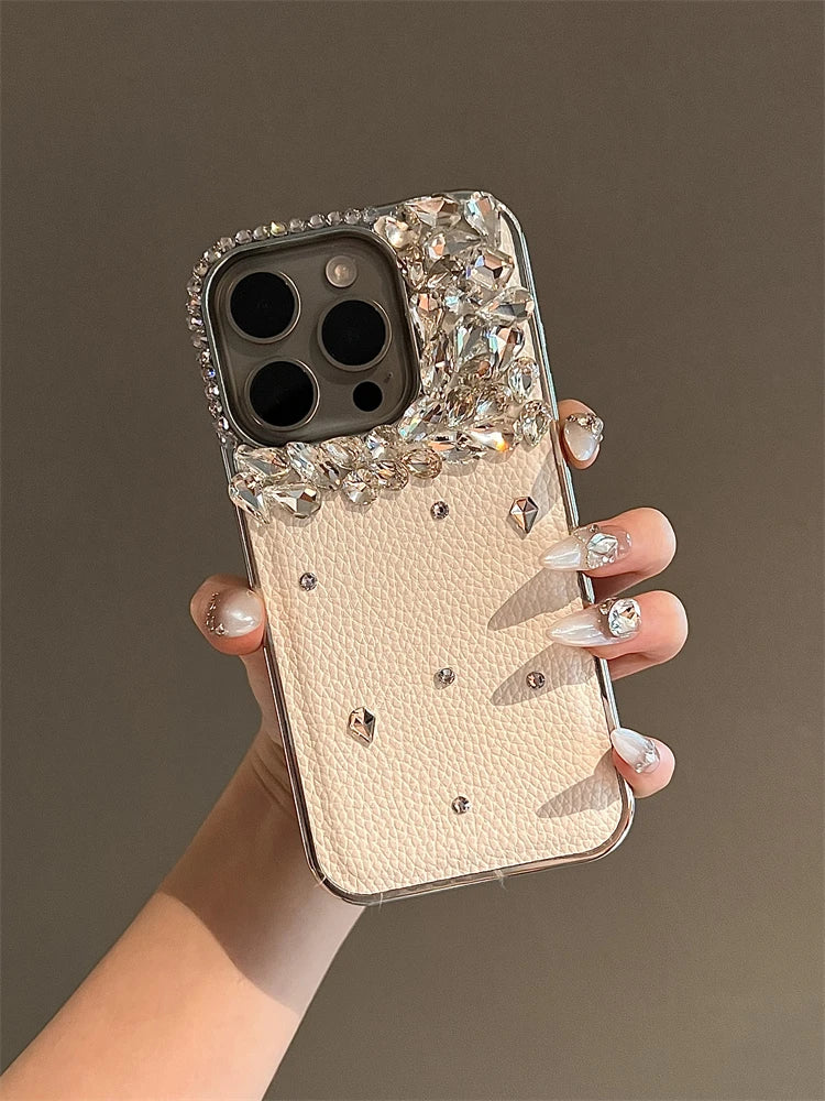 Luxurious Leather diamond Phone Case For iPhone 16 14 13 12 15 Pro Max Glitter for iPhone 15 16 14 Plus + High Qualitye Cover
