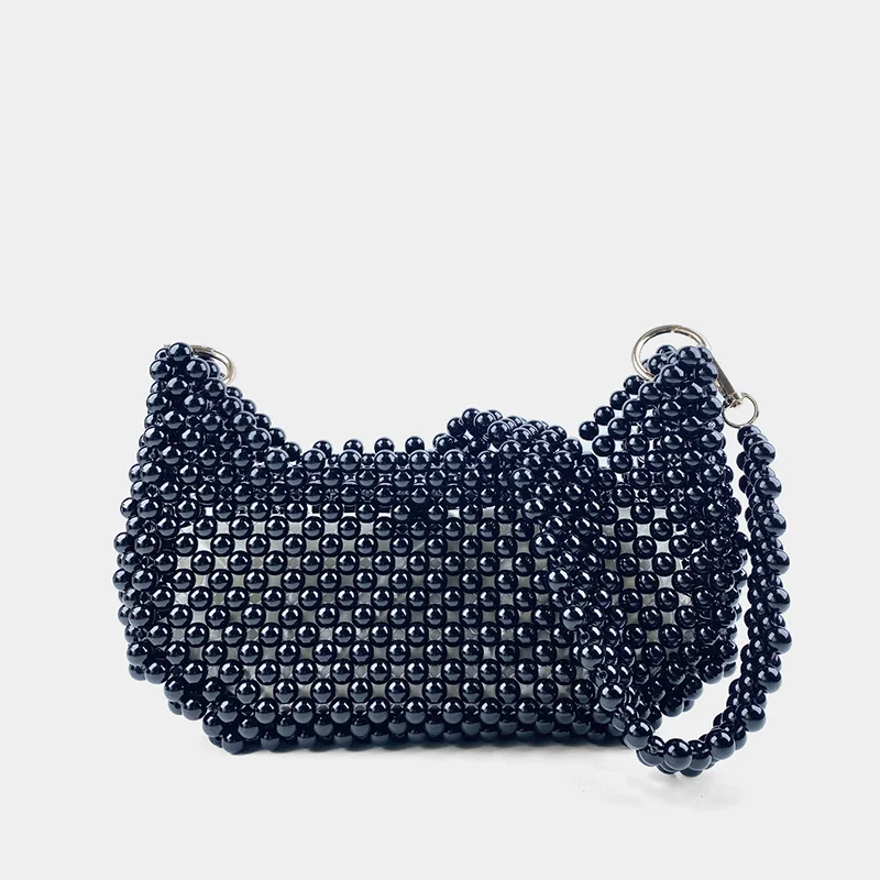 New Chinese style socialite hand woven armpit small square bag bead pearl saddle bag banquet shoulder bag