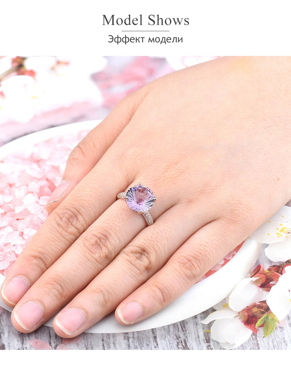 Natural Pink Amethyst Sterling Silver Rose Gold Plated Ring 6.5 Carats