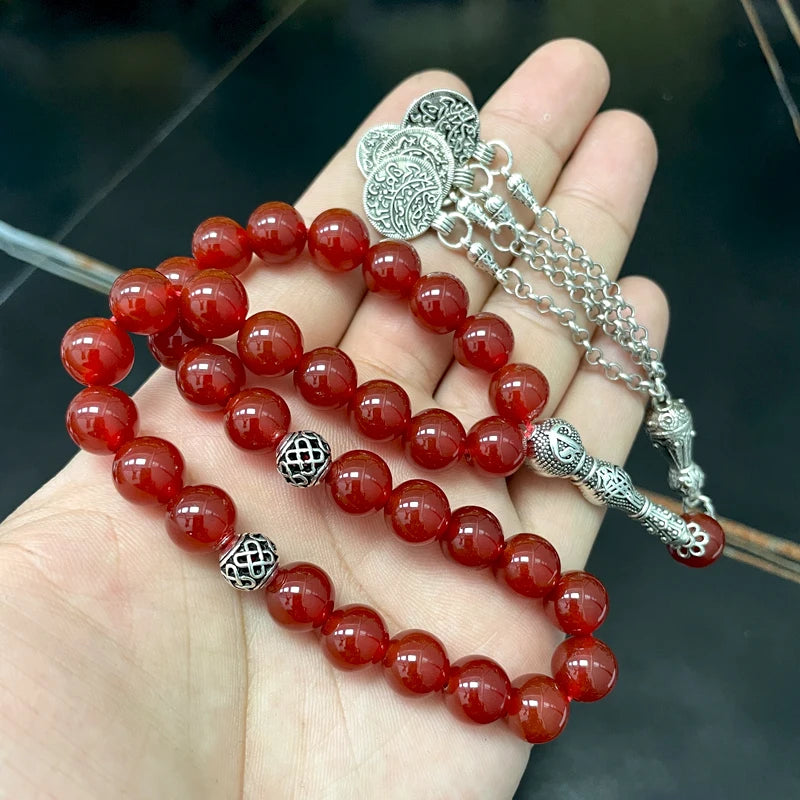 Tasbih Natural Brazil Red Agate Islamic misbaha Muslim bracelet prayer beads eid ramadan gift arabic fashion accessories Rosary