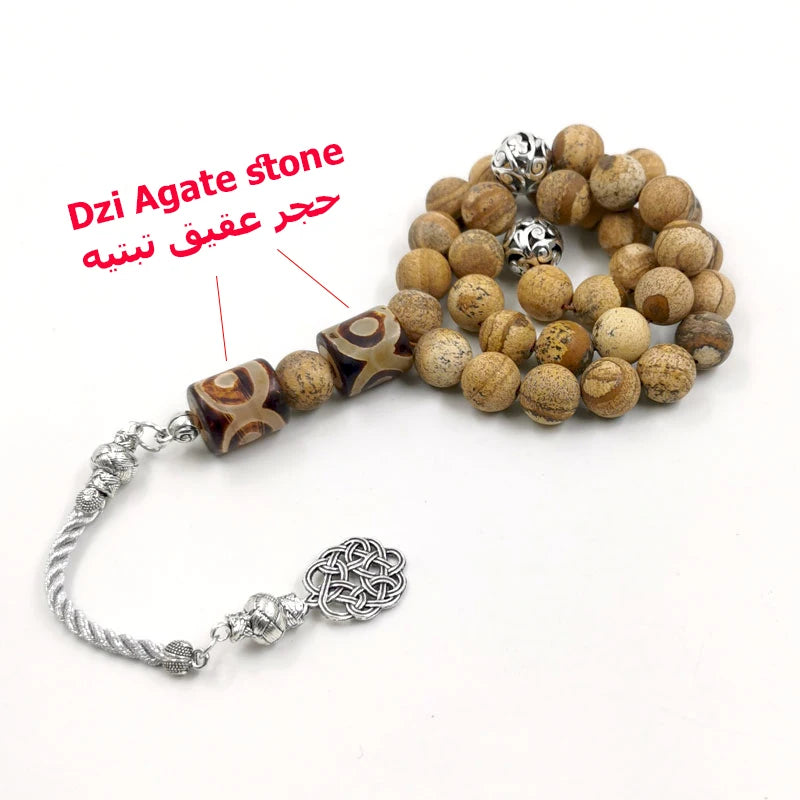 Tasbih men Natural Jasper stone with Dzi Agates gemstone Muslim prayer beads Tibetan style islamic Saudi arabia Fashion bracelet