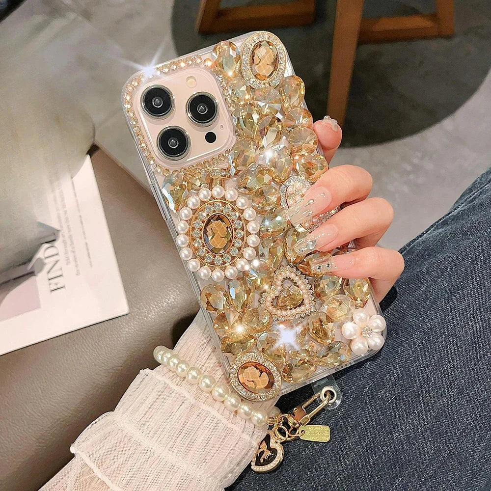 Jewelled Rhinestone Crystal Goddess Portrait Case for Huawei P50 P60 Pro Mate 50 60 For Honor 80 90 100 Pro Pearl Diamond Cover