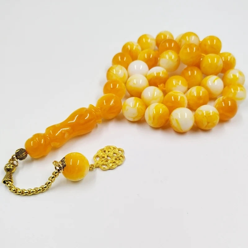 Big beads Tasbih round 16mm yellow resin muslim prayer beads Islamic rosary misbaha turkish bracelet ramadan eid gifts