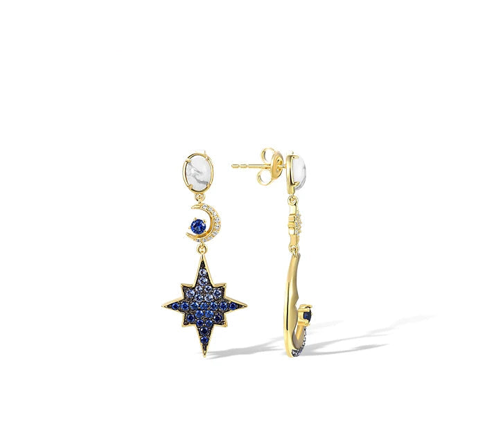 925 Sterling Silver Blue  Star And Moon Jewelry