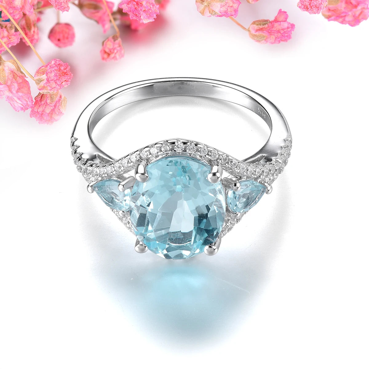 Natural Sky Blue Topaz Solid Sterling Silver Rings 5.2 Carats Genuine Gemstone  Jewelry Style S925