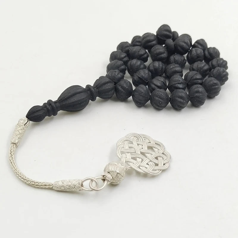 Tasbih black ambers VERY OLD bakhor Strong smell prayer beads with silver Kazaz Islamic Misbaha Eid gift