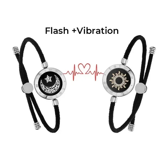 Long Distance touch Light up&Vibrate Bracelets for Couples, Long Distance Relationship Gifts Smart Sun&Moon Love Bracelet