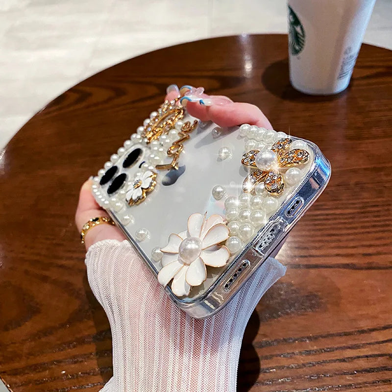 Luxury Bling Glitter Phone Case for Women, Rhinestone Crown, Pearl Flower Diamond, for Huawei P50Pro, P40, Honor 9X, 50, 60Pro