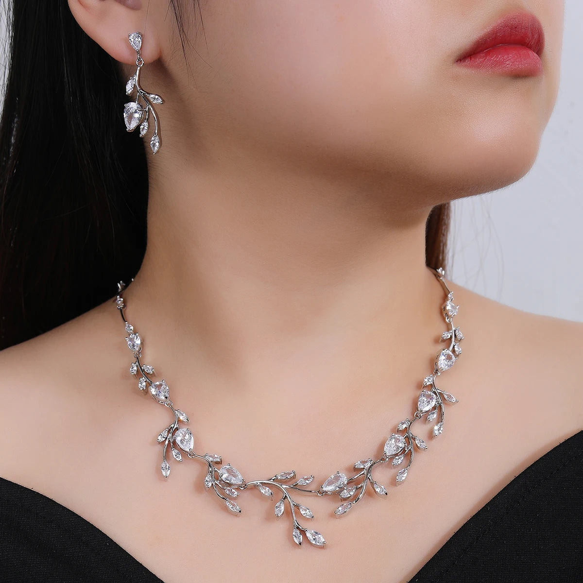 Crystal Zirconia Leaf  Set Jewelry  Accessories