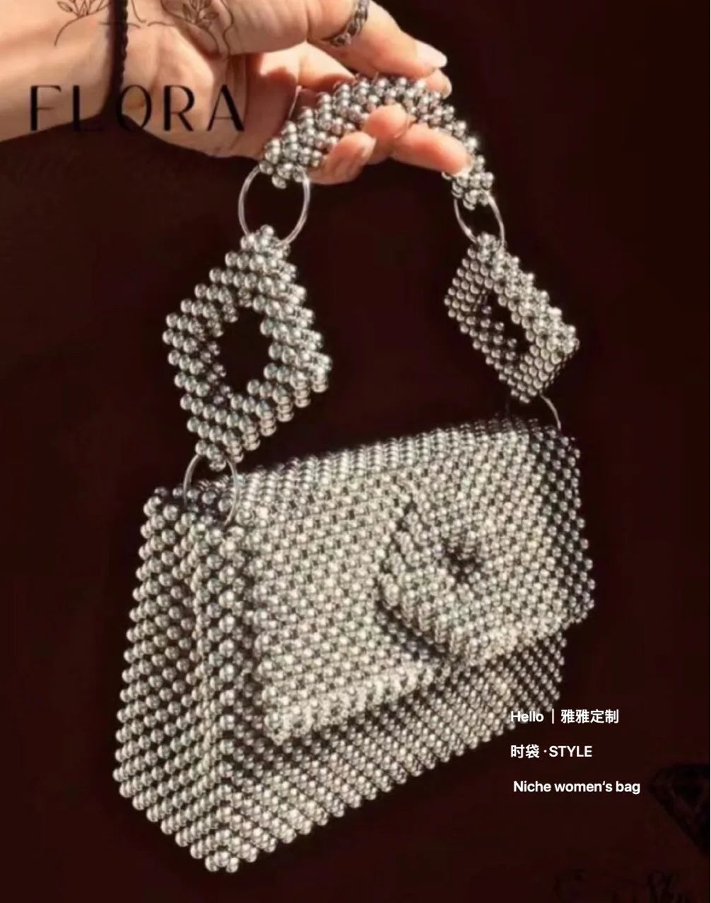 Silver Metal Bead Women's Bag Flip  Street  Handmade