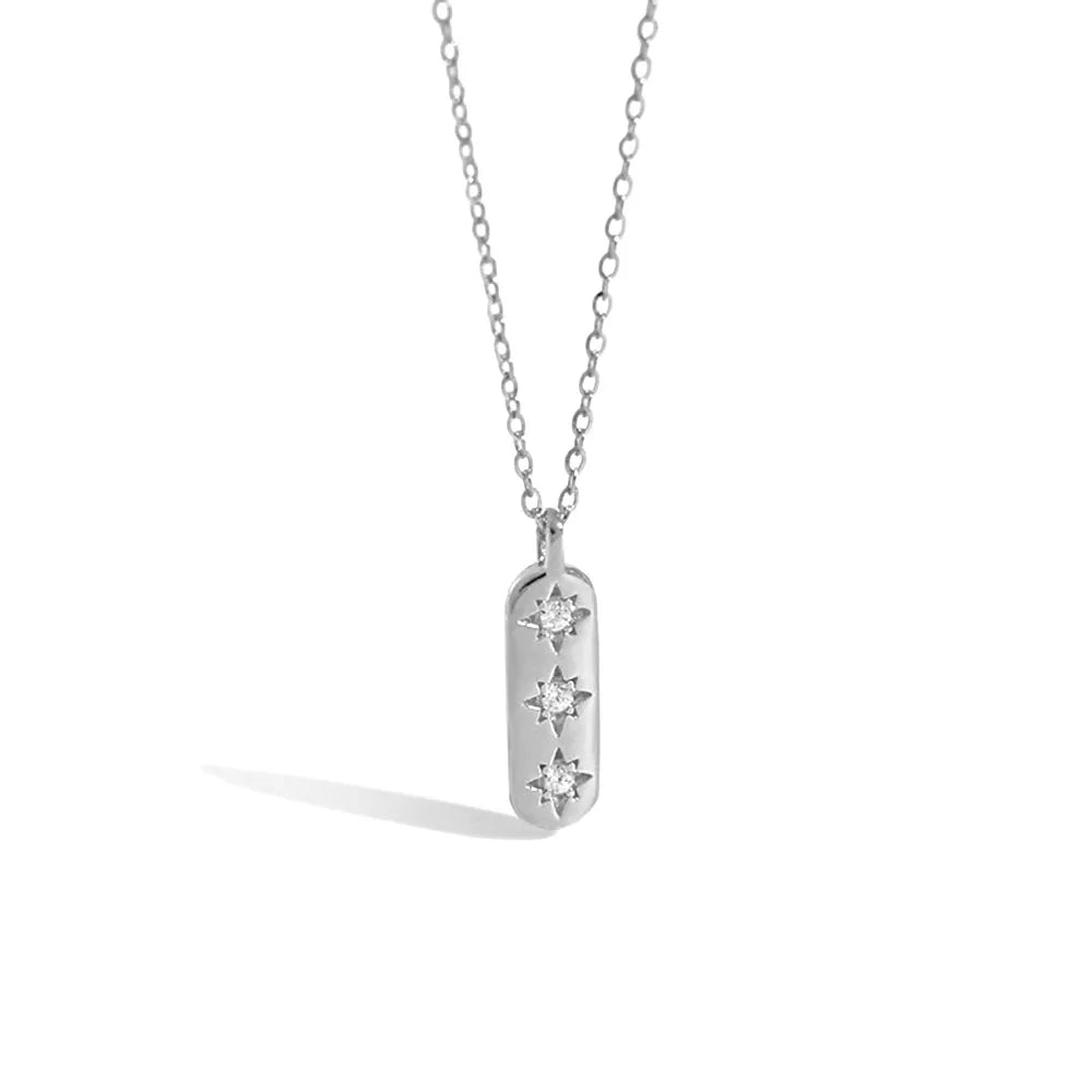 925 Sterling Silver Gold Square Pendant Three Zircon Necklace Luxury Jewelry