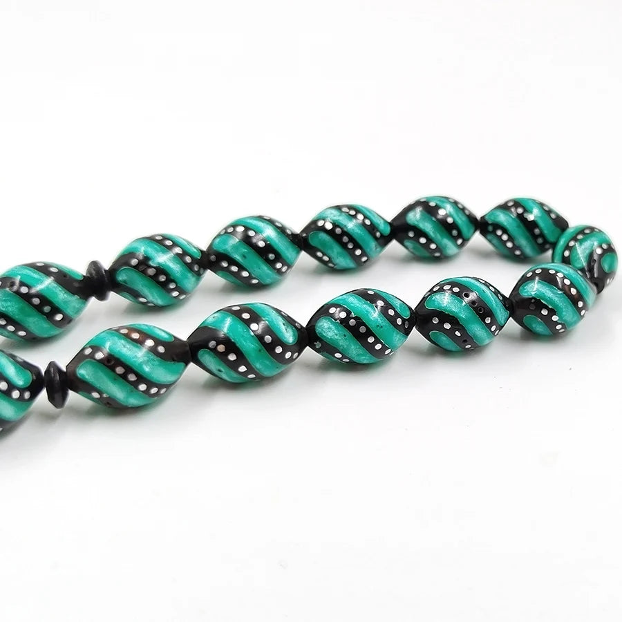 Tasbih Natural green kuka Wood Inlaid metal muslim 33  prayer beads Eid gift handmade subha islamic bracelet rosary