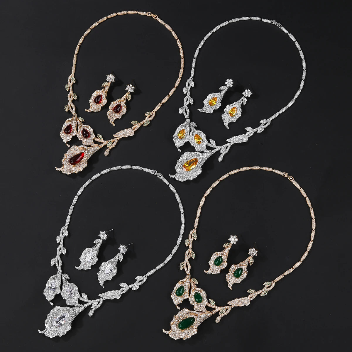 New Unique Design Flower Necklace Earring High Quality 2pcs Wedding Bridal Jewelry Sets For Women Party Accessorie CN11182