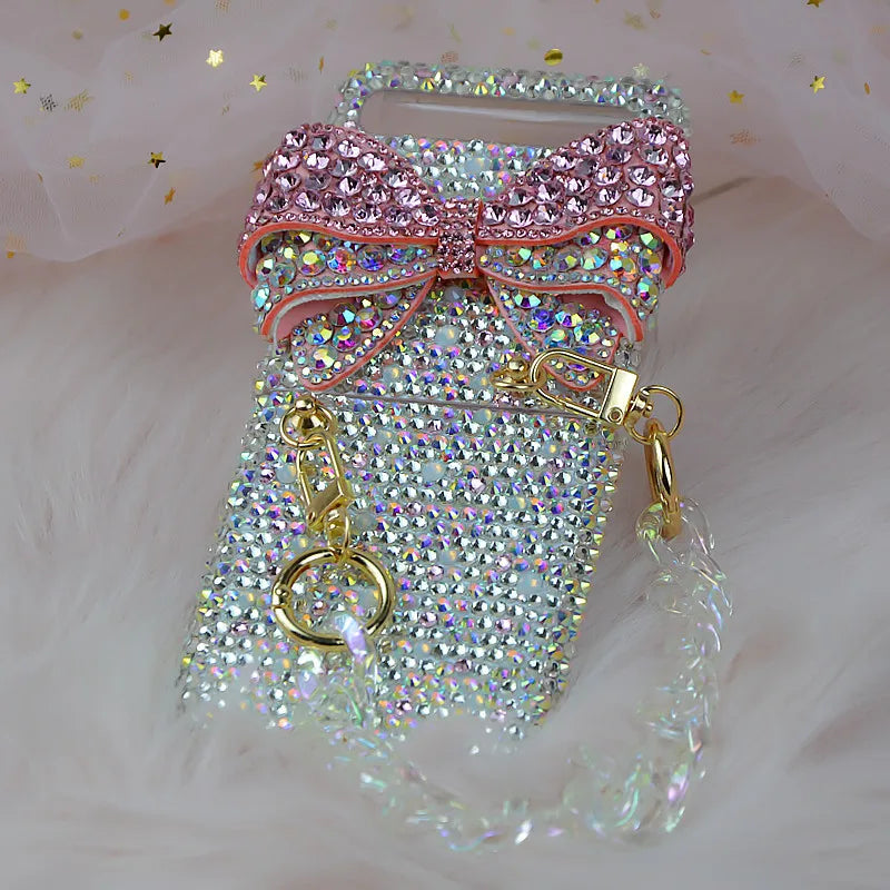 For Samsung Galaxy Z Flip 6 5 4 3 5G F7110 F7070 Luxury Rhinestones Crystal Shinny Cute Diamond Bow Phone Case Cover