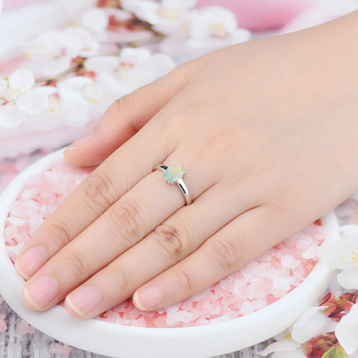 Natural Opal Sterling Silver Rings 0.85 Carats Genuine Gemstone Classic Simple Design Fine Jewelry Daily Decorations Women Gifts