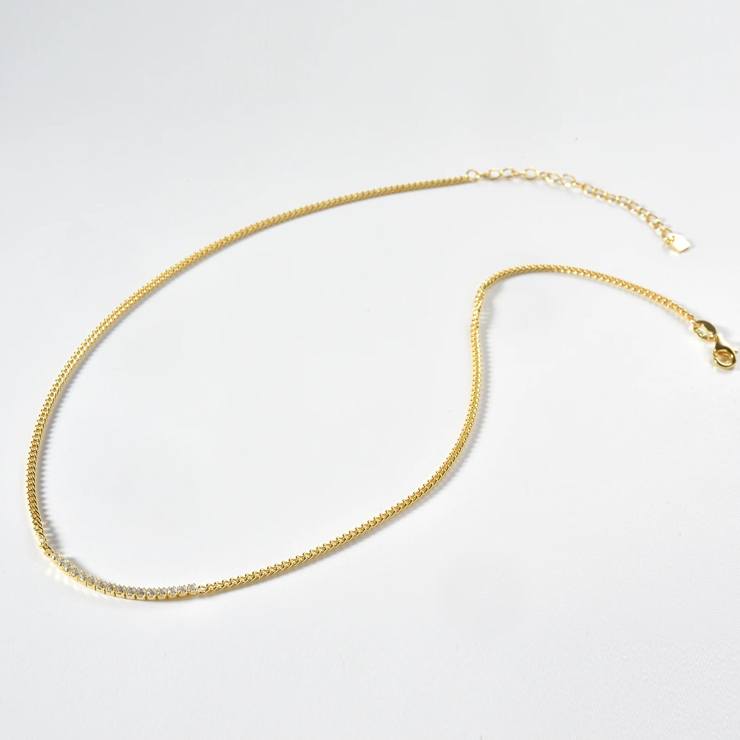 925 Sterling Silver Gold Line ZirconNecklace Long  Jewelry