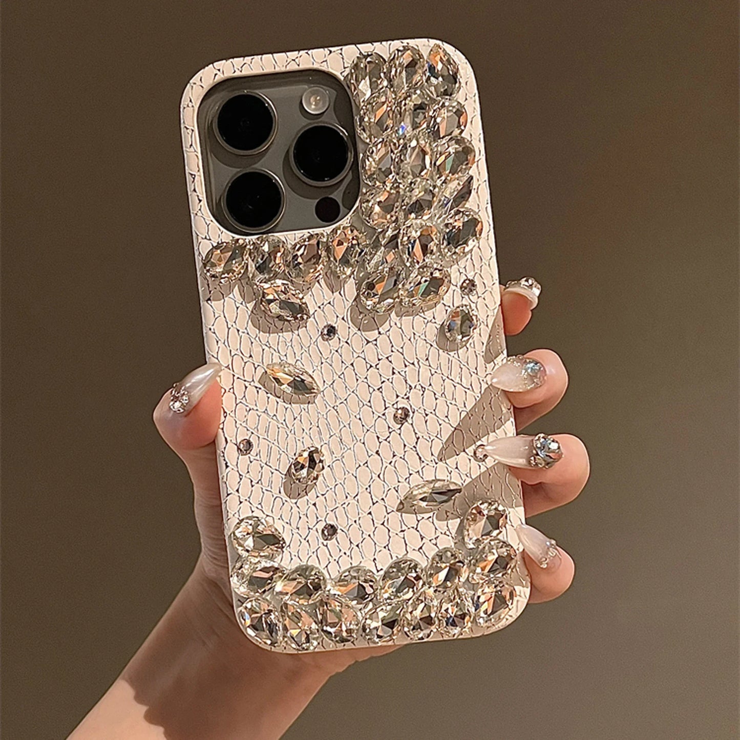 Snake-Print Skin Rhinestone Phone Case For iPhone 16 15 14 13 12 11 Pro Max Fall-Proof Luxury Girl Phone Case