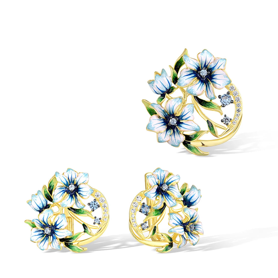 925 Sterling Silver Jewelry Set  Blue Flower