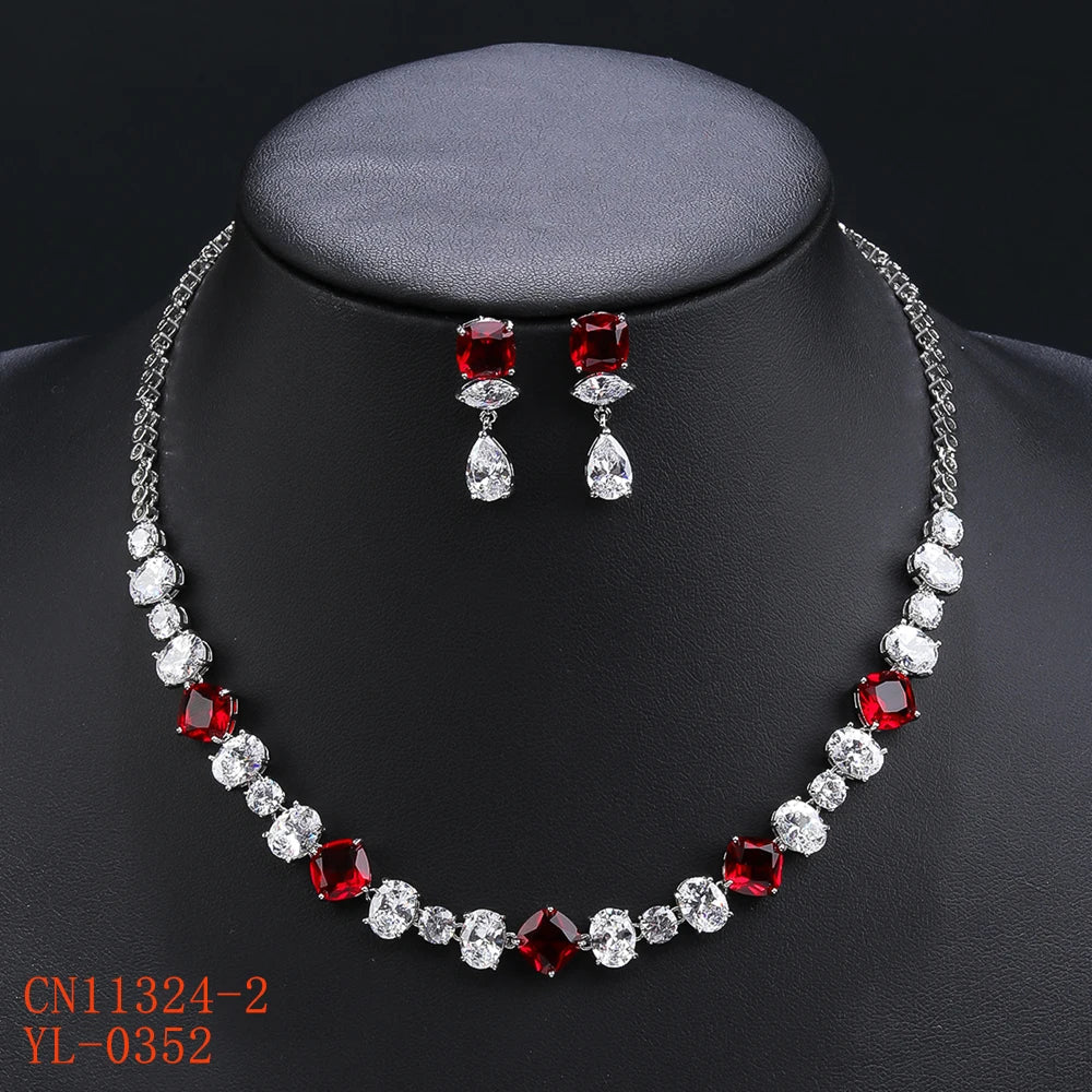 Elegant  Multi Color Cubic Zirconia Necklace And Earrings Set Woman Wedding Bridal Costume Jewelry Set CN11324