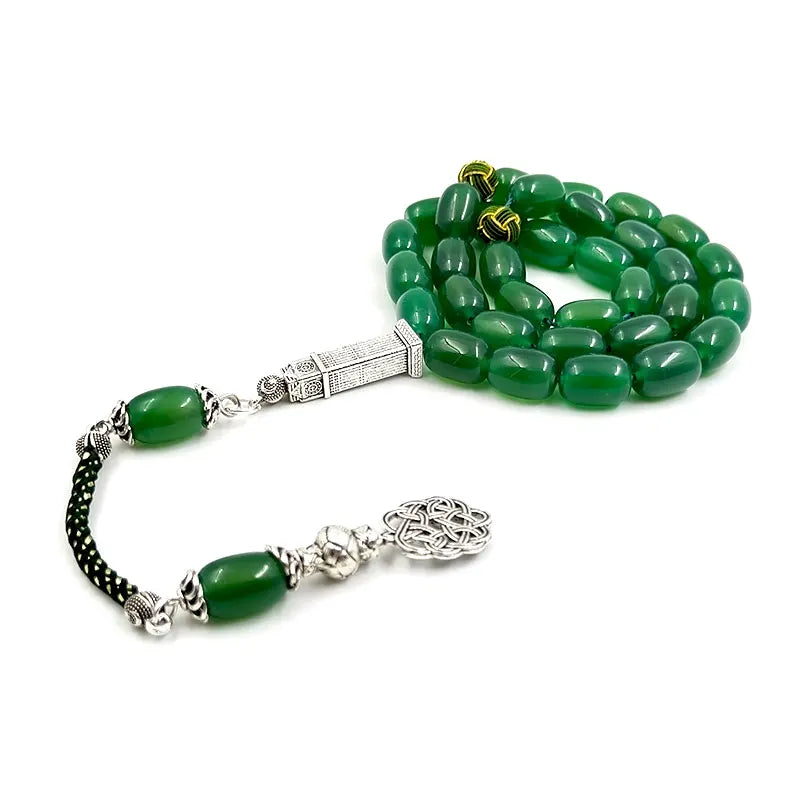 Tasbih Natural green agate ston beads cylinder shape misbaha muslim eid gift