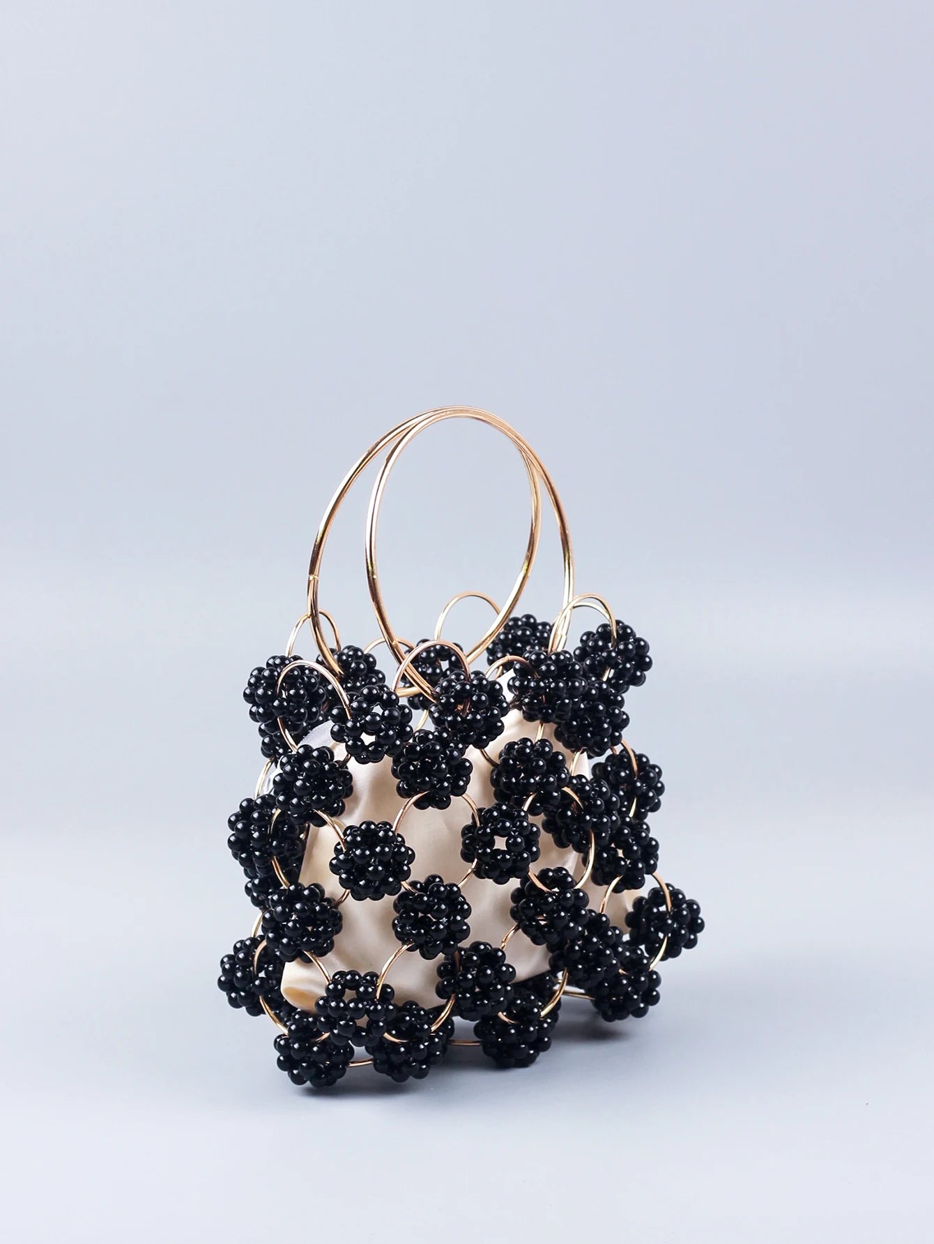 New Black Ball Bag Beaded Handheld