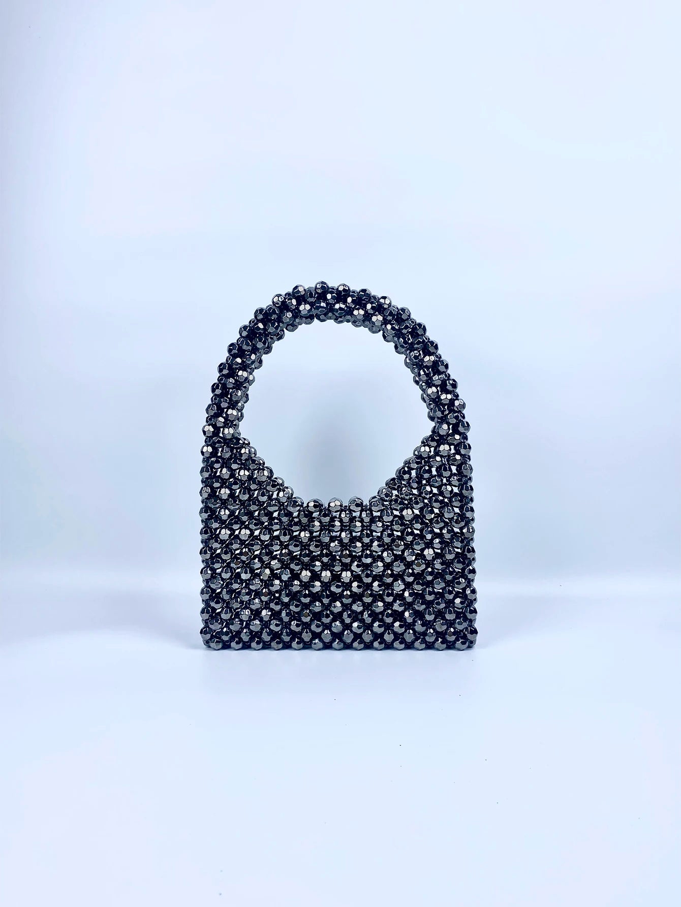 New dark gray corner bead beaded bag for girls French DIY homemade versatile niche design portable bucket woven bag