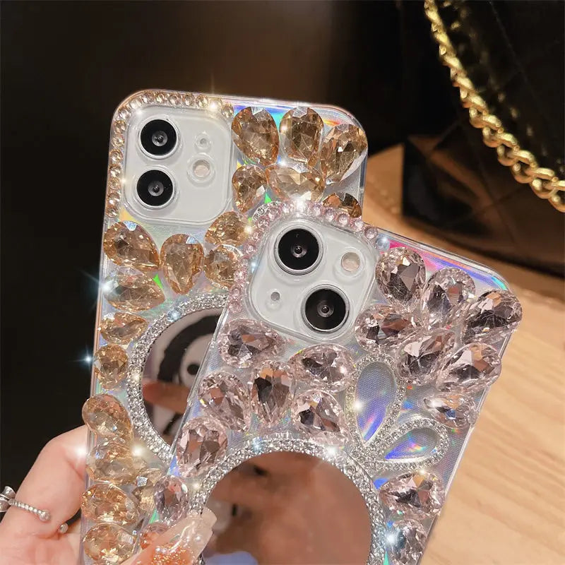 Rabbit Diamond Rhinestone Luxury Phone Case for Huawei P50Pro, P40, Mate30, Honor 9X, 50, 60Pro, Crystal Makeup Mirror Cover