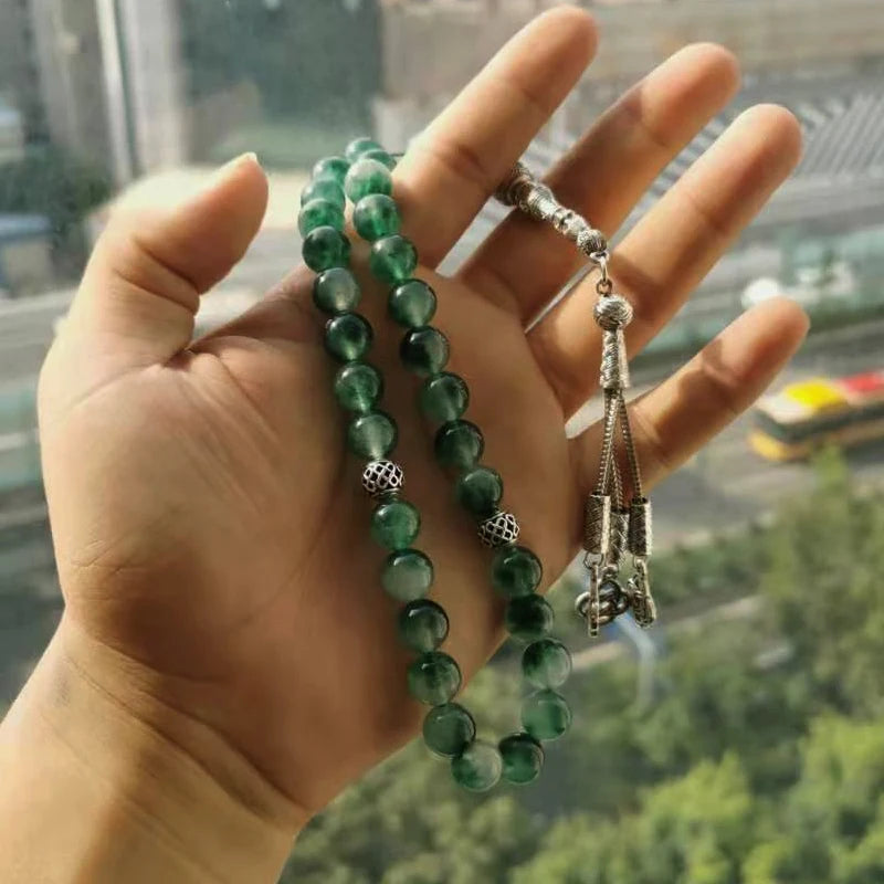 Tasbih Natural tasbih green Jade stone misbaha bracelet isalmic eid gift  turkish fashion