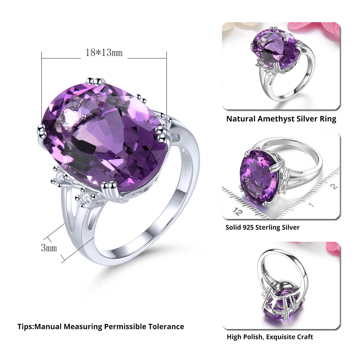 Natural Amethyst South Africa Solid Silver Rings 11.5 Carats Genuine Deep Purple Luxury