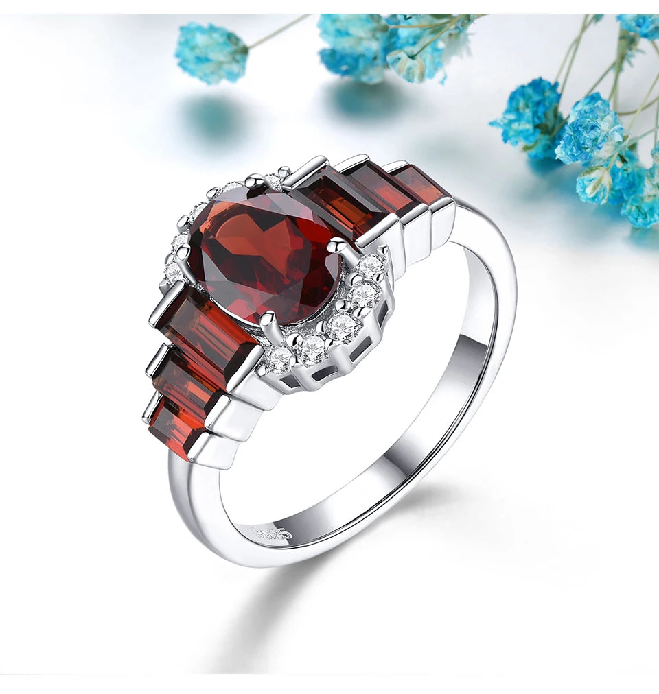 Natural Red Garnet Sterling Silver Rings 2.3 Carats Genuine S925 Fine Jewelrys