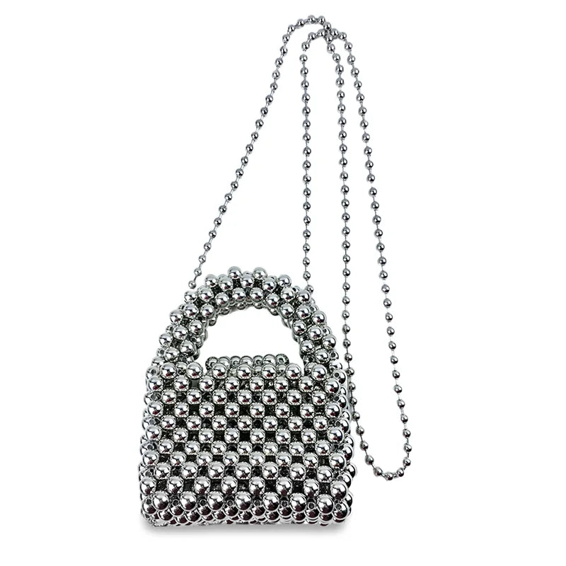 finished crossbody bags retro women's woven bags, niche shiny hollow ins beaded bags