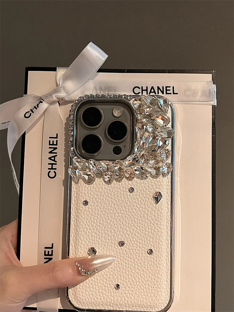 Luxurious Leather diamond Phone Case For iPhone 16 14 13 12 15 Pro Max Glitter for iPhone 15 16 14 Plus + High Qualitye Cover