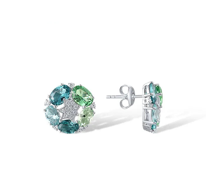 925 Sterling Silver Stud Earrings  Green Spinel White Cubic Zirconia  Jewelry