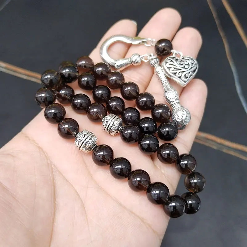 Tasbih Natural Smoky Quartzs 5A High quality grey Crystal misbaha 33 prayer beads