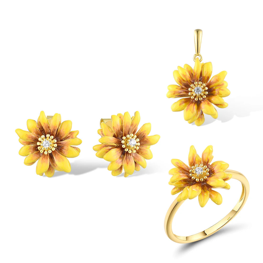 925 Sterling Silver Jewelry Set  Yellow Flower