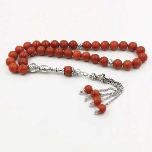 Tasbih Natural red grass coral Muslim gemstone prayer beads bracelet gift For Eid ramadan arabic rosary fashion accessories