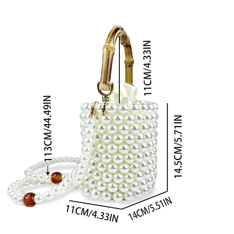 Product Network Red Bamboo Knot Handle Bag Pearl Chain Mini Bucket Bag