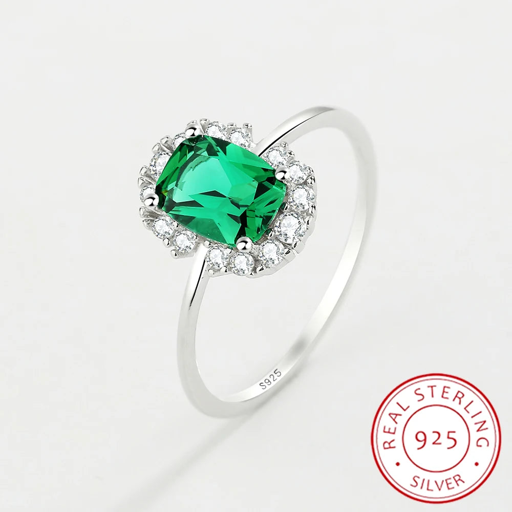 2022 NEW Classic Emerald Ring For Woman Real S925 Silver Diamond Crystal Flower Loyal Finger Wedding Party Gift Female Jewelry