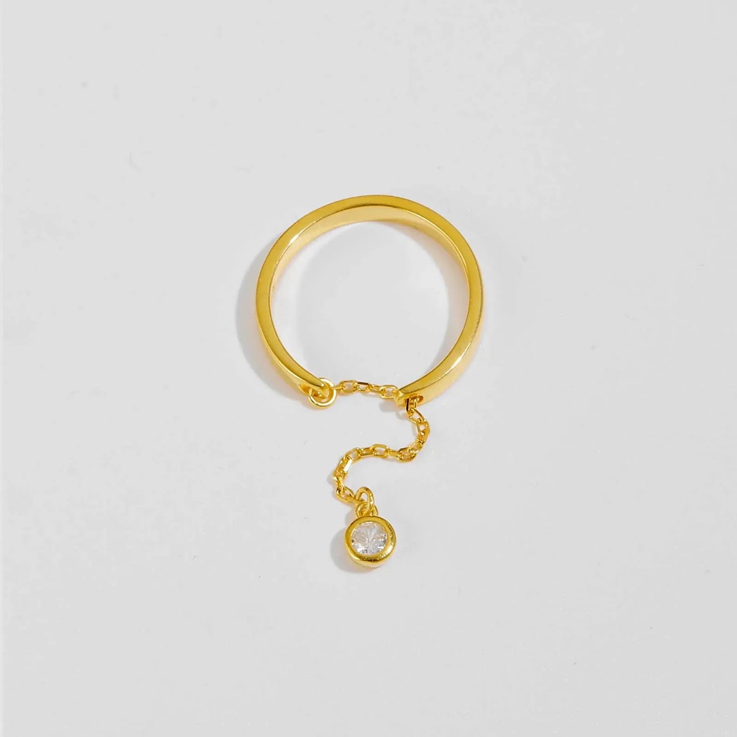 925 Sterling Silver Gold Ajustable Long  Ring