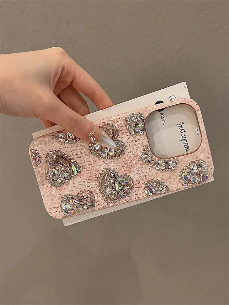 High Quality Luxury Glitter Diamond Phone Case For iPhone 16 15 14 13 12 11 Pro Max 3D Love Heart Bling for iphone16plus + Cover