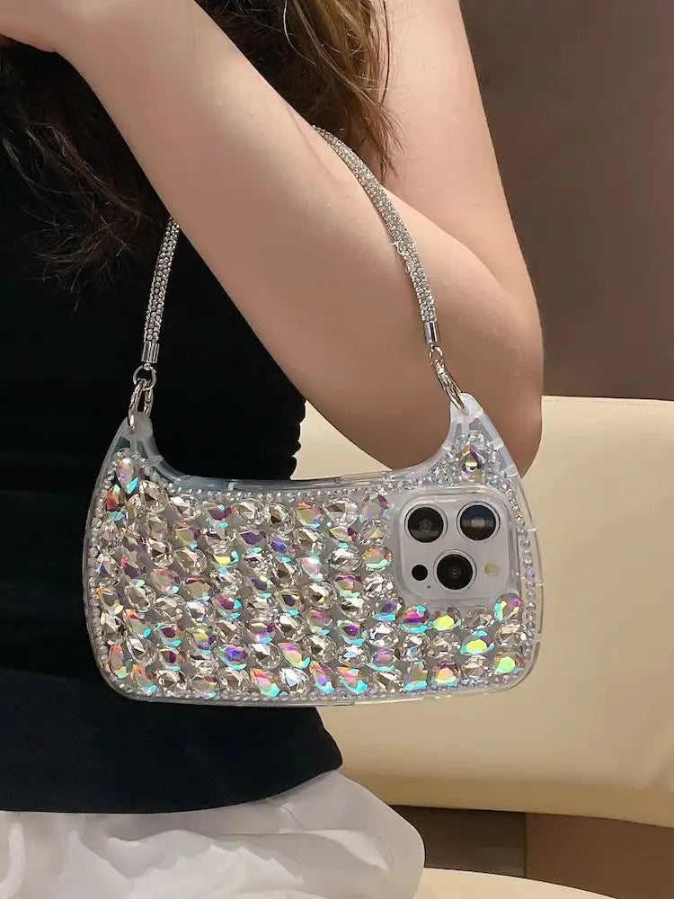 Luxury Diamond Glitter Phone bags Case for iPhone 16 Pro Max 3D Rhinestones Strap Bling Cover for iPhone 15 14 Plus 11 12 Pro