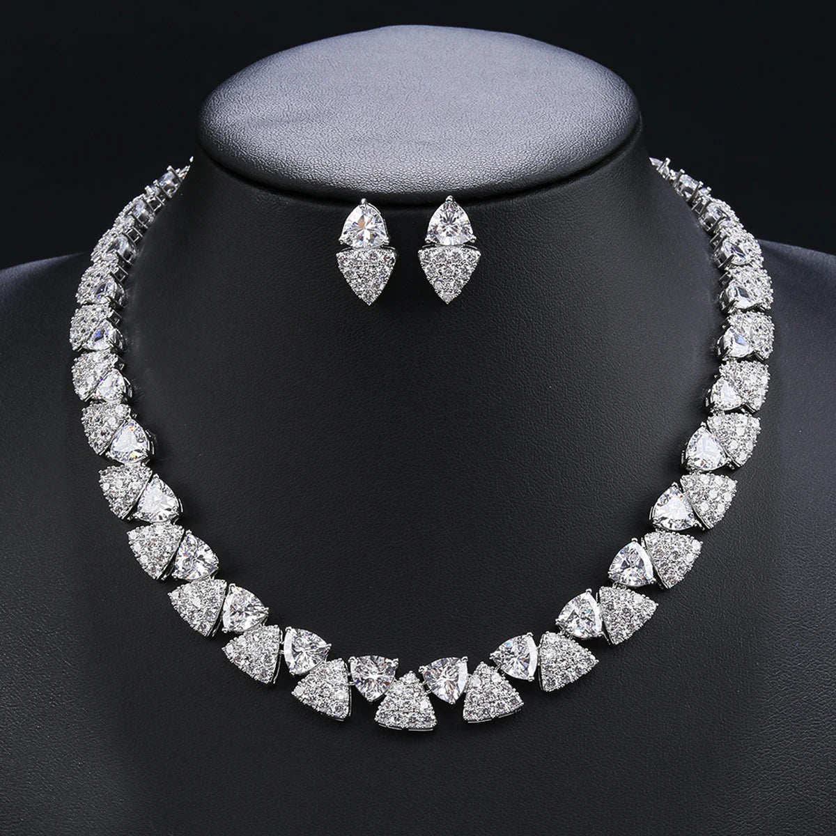 Zirconia Necklace Set  Wedding  Earrings Costume Jewelry Set