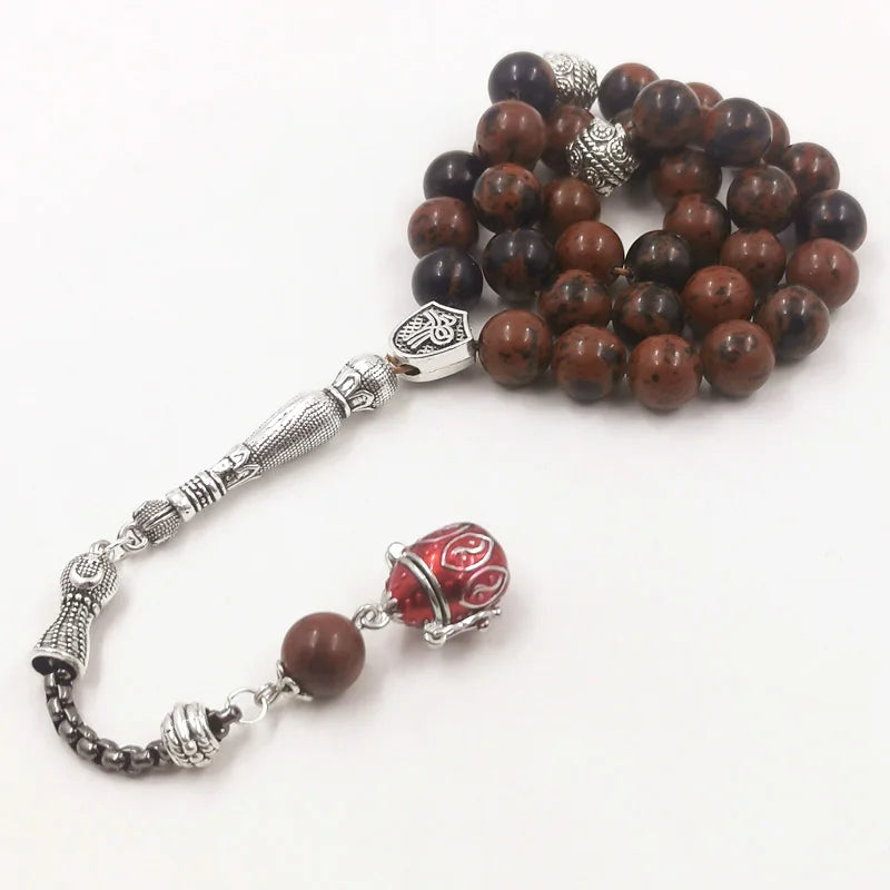 Tasbih Gemstone Natural Obsidian Stone Misbaha s Bracelet Muslim Prayer Beads with Accessories inside Turquoise stone