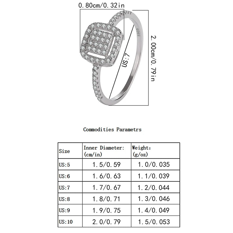 Classic and Versatile Authentic S925 Silver Diamond Crushed Ice Small Cube Rock Candy Proposal Engagement Ring for Women