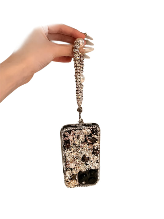 High Quality Luxurious Glitter Phone Case For iPhone 16 15 14 13 12 11 ProMax Diamond Bling For iPhone 16Pro hanging chain Cover