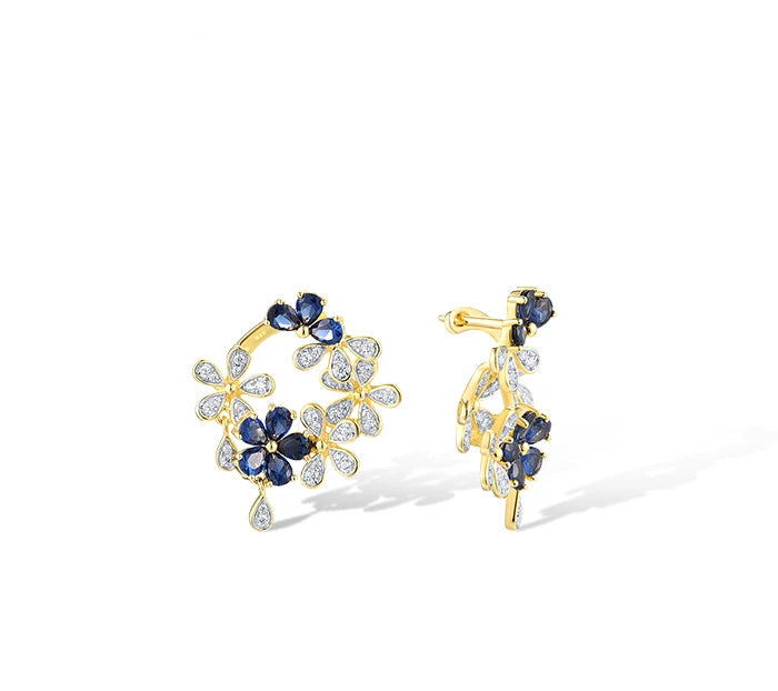 925 Sterling Silver  Blue Spinel Flower Exquisite