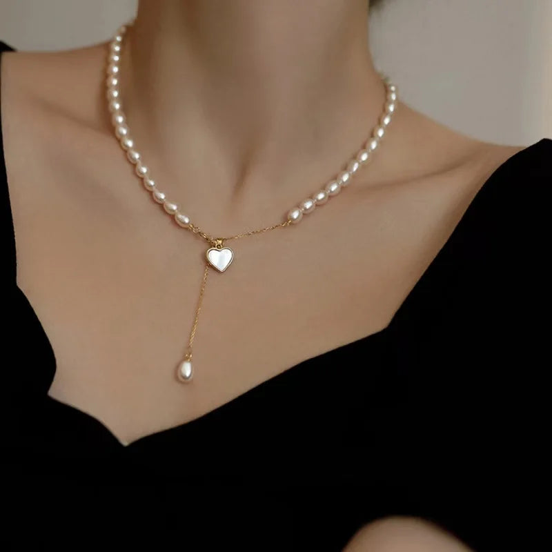 100% Natural Freshwater Pearl Romantic Love Heart Female Jewelry Set For Women Necklace Bracelet