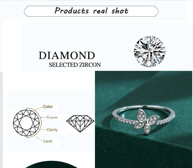 2022 NEW Fashion Butterfly Couple Ring For Women S925 Silver Small Zircon Diamond Wedding Engagement Gift Jewelry Wholesale