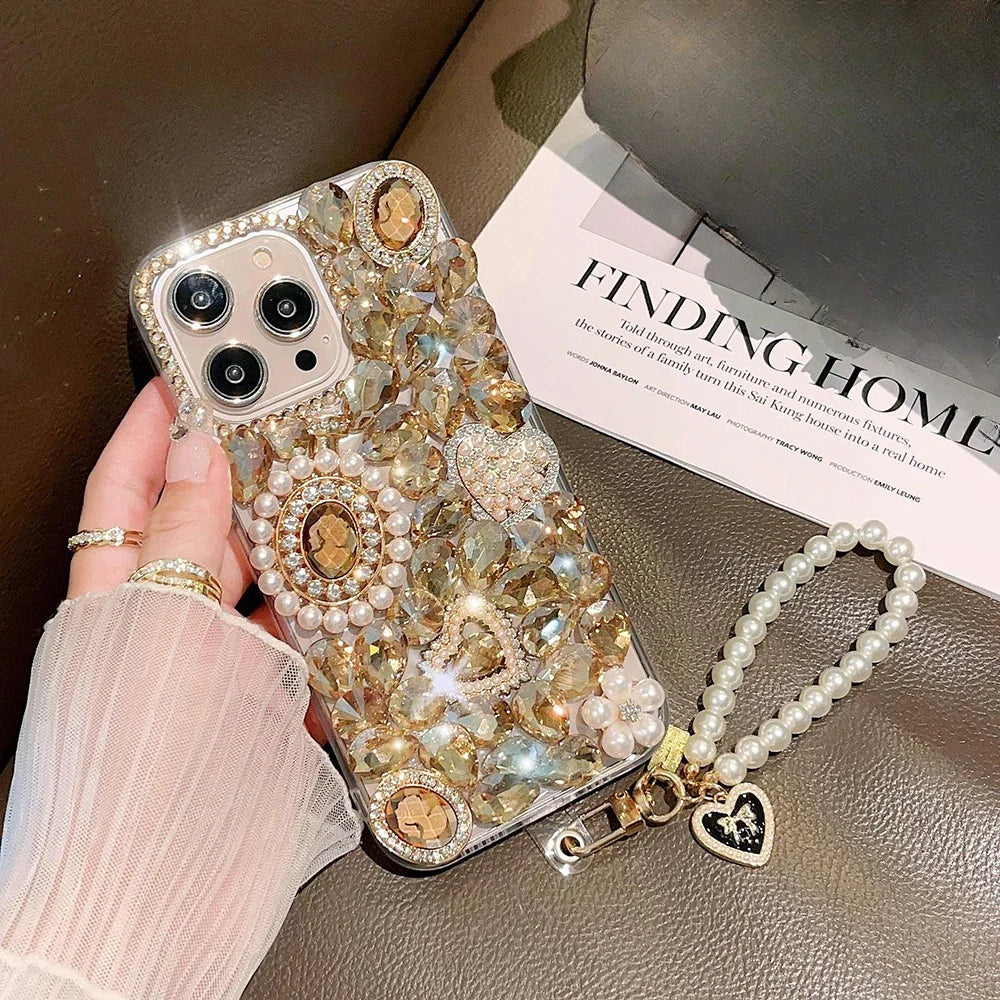 Jewelled Rhinestone Crystal Goddess Portrait Case for Huawei P50 P60 Pro Mate 50 60 For Honor 80 90 100 Pro Pearl Diamond Cover