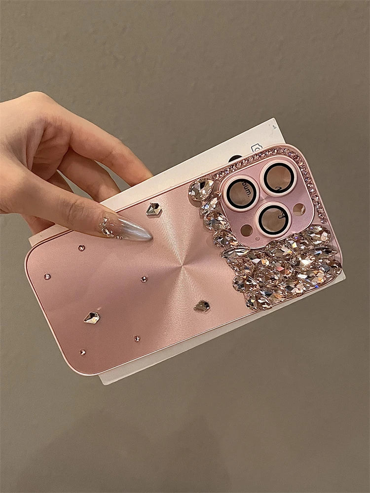 High Quality Luxurious Glitter Diamond Pink Phone Case For iPhone 16 15 14 13 12 11 Pro Max 15Pro 14Pro Bling Rhinestones Cover